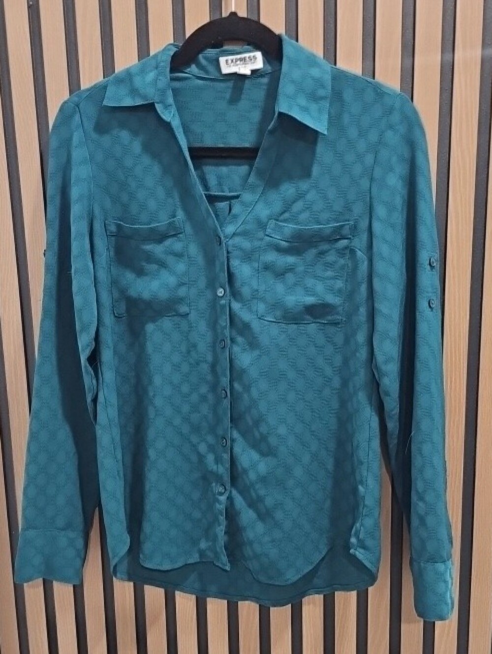 Express The Portofino Shirt Green Roll Tab Sleeves Slim Fit Size S